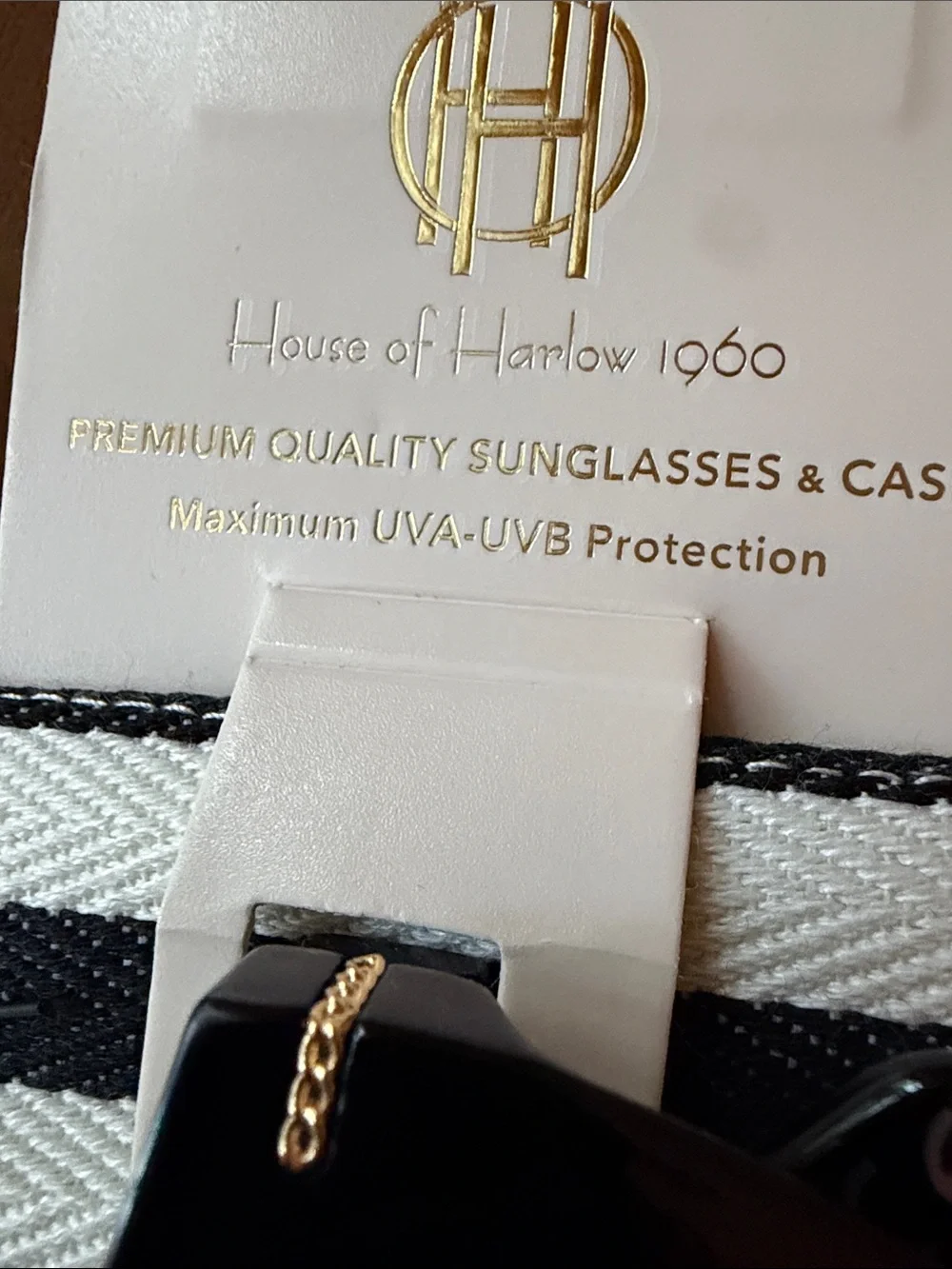 House of Harlow 1960 Black Sunglasses w/ Gold Accent & Striped Case